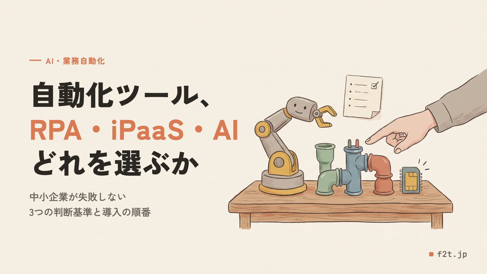 業務自動化ツールの選び方|中小企業がRPA・iPaaS・AIで失敗しない判断基準