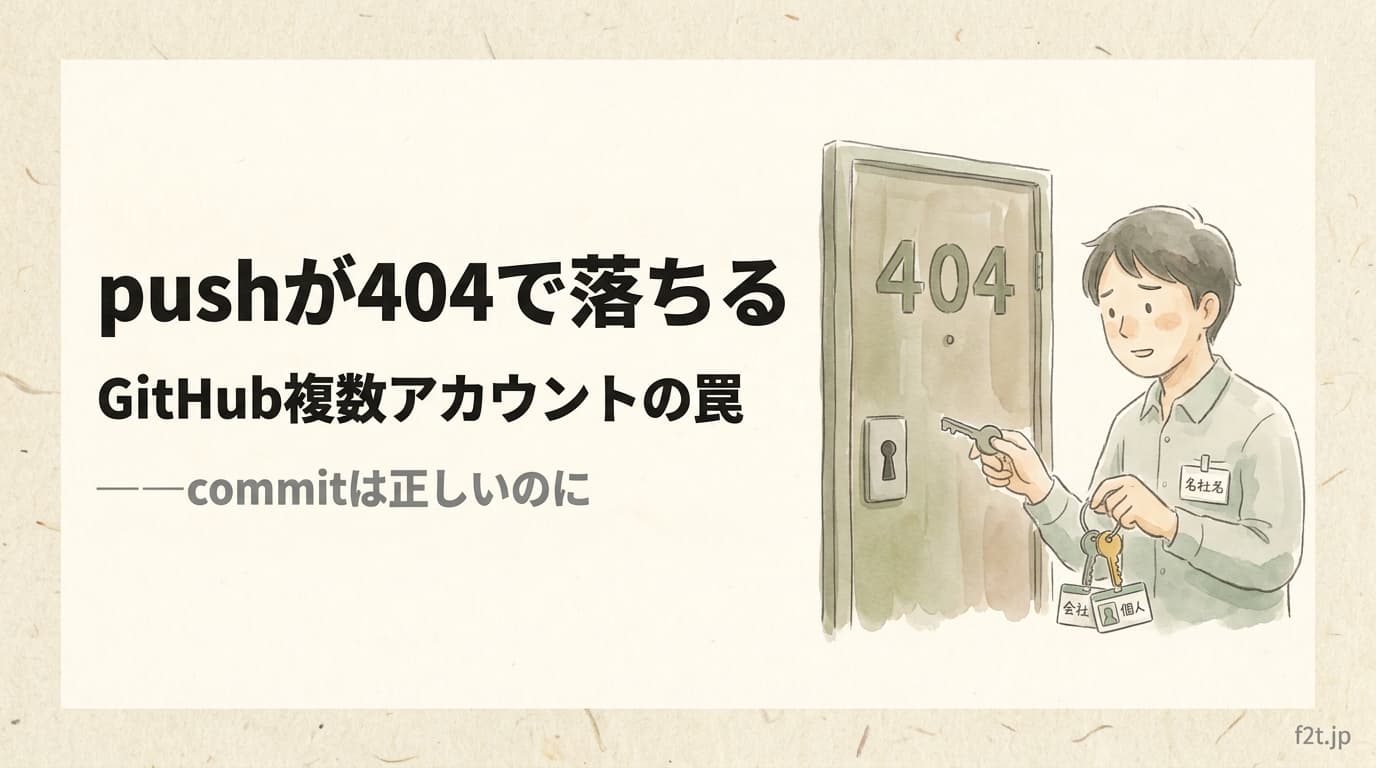 GitHub 複数アカウントで push が404になる理由。commit authorと認証は別物